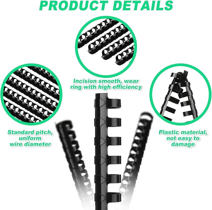 Yunsailing 150 Pack Plastic Binding Combs Plastic Binder Comb Ring 19 Ring Binding Spines Letter Size Spiral coils for Notebook Calendar(5/8 in,Black)