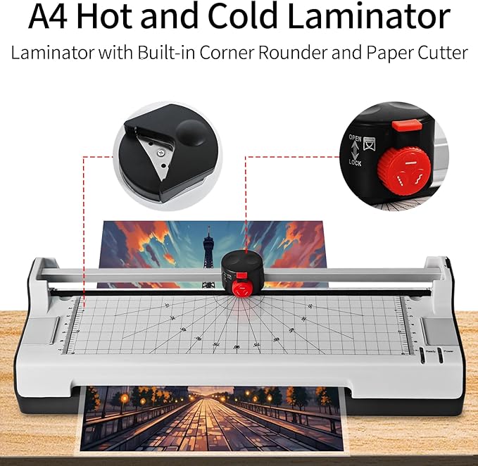 9 Inch Laminator Machine for Documents and Photos, 7 in1 A4 Thermal Laminator Machine with Never Jam Technology, 15 Laminating Sheets, 5 Mil Thick, Use for Home Office School