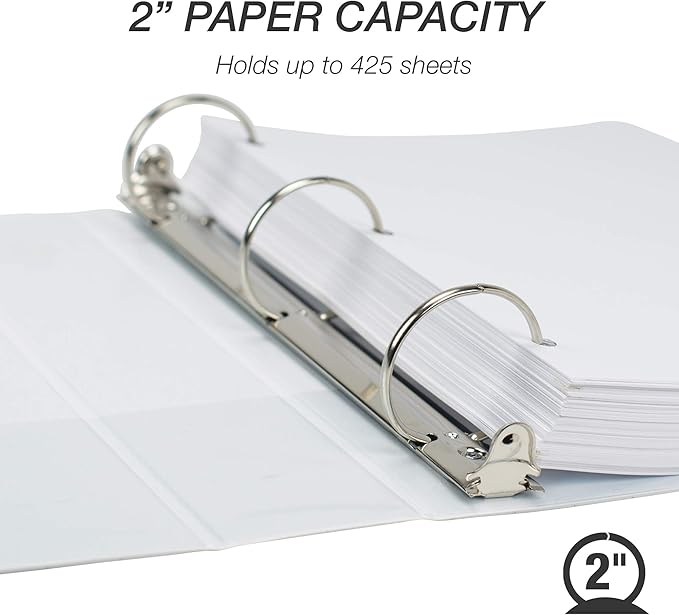 Samsill Durable 2 Inch Binder, Made in the USA, Round Ring Customizable Clear View Binder, White, 4 Pack (MP48467)