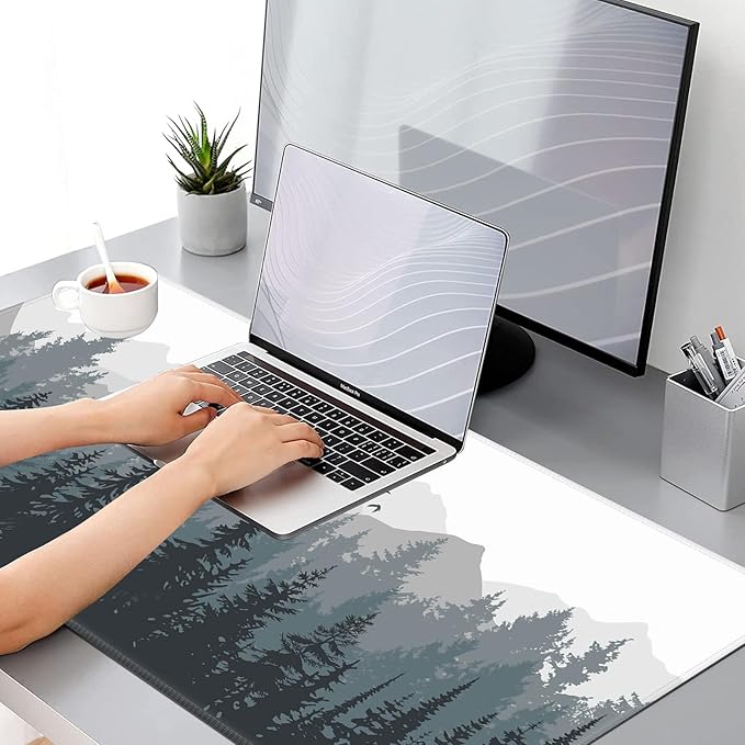 Big Gaming Mouse Pad, Extended 35.5" X 15.75" in Desk Pad for Keyboard and Mouse, Computer Keyboard Mouse Mat 3mm Thick XXL Rubber Mousepad for Laptop Gamer, Misty Forest