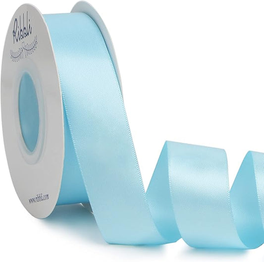Ribbli Light Blue Double Faced Satin Ribbon,1” x Continuous 25 Yards,Use for Bows Bouquet,Gift Wrapping,Baby Shower,Floral Arrangement