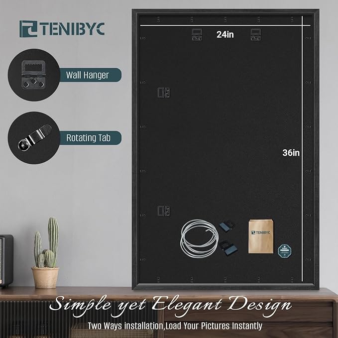 24x36 Poster Frames Set - 3 Pack - Black Solid Wood Picture Frame - Exclusive Woodgrain - Rooms, Offices, Gallery, Studio, and Hallway, Wall Display Decor