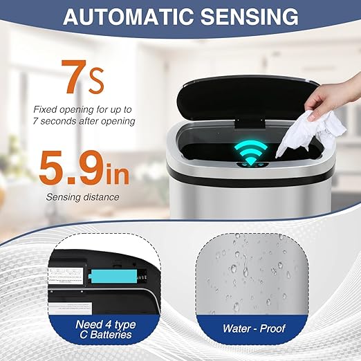 PayLessHere 13 Gallon Automatic Kitchen Trash Can, Touchless Stainless Steel Garbage Can with Lid for Kitchen & Office Waste Bin 50L