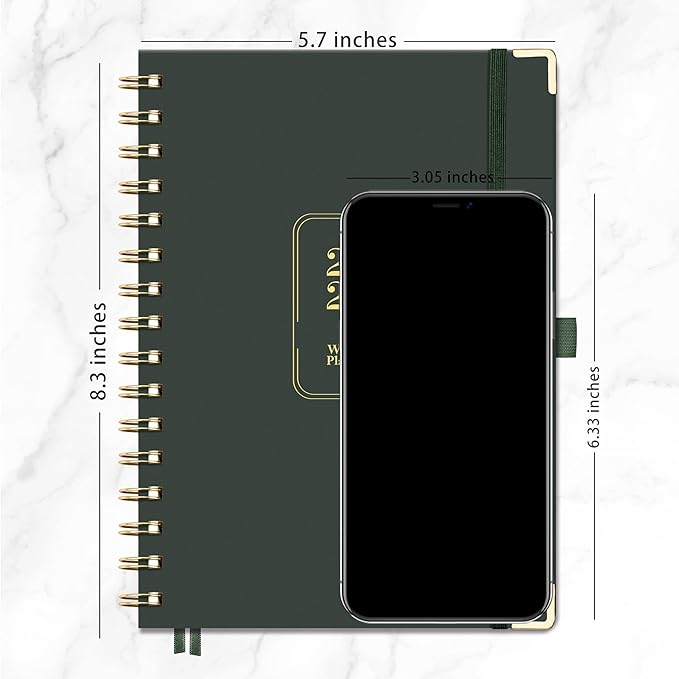 RETTACY 2026 Planner, Weekly and Monthly, Medium Size (5.7" x 8.3"), Jan - Dec 2026, Agenda, Calendar, 12 Month Tabs, Hardcover, 100 GSM Thick Paper, Spiral-bound (Dark Green)