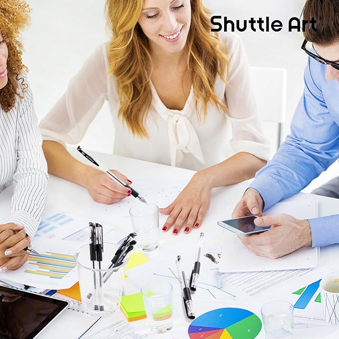 Shuttle Art Black Gel Pens, 50 Pack Fine Point Black Ink Pens Bulk, 0.5mm Rollerball Gel Ink Pens Smooth Writing with Comfortable Grip for Office, School and Home