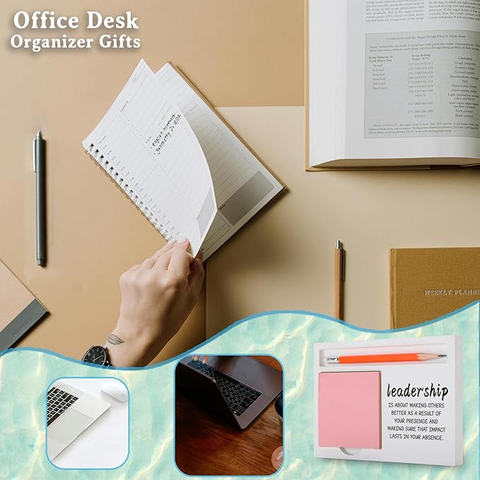 Leadership Appreciation Gift Desk Organizer with “Presence and Impact” Quote for Farewell, Retirement, Promotion, or Recognition Inspirational Desk Note Pad Holder XBCT14