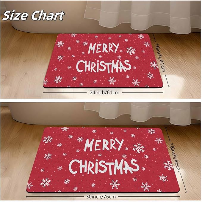 Christmas Door Mat for Indoor Outdoor Merry Christmas Snowflakes Welcome Mat Home Decor Non-Slip Rug Perfect for Front Door and Entryway Easy Clean, 18" x 30"Inch