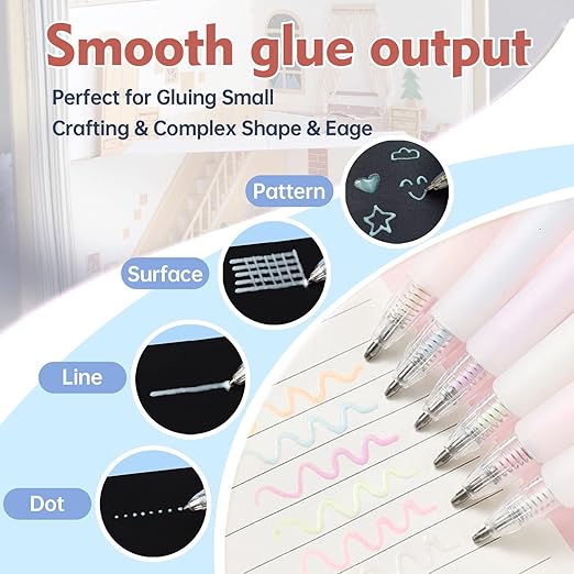 Ball Point Glue Pen, 6 pcs Quick Dry Glue Pens with 12 Refills, Apply Glue Like Writing, Easy Use Precise Control, Fine Tip Glue Pens for Crafting, Scrapbooking, Card Making, Foil Calligraphy, White