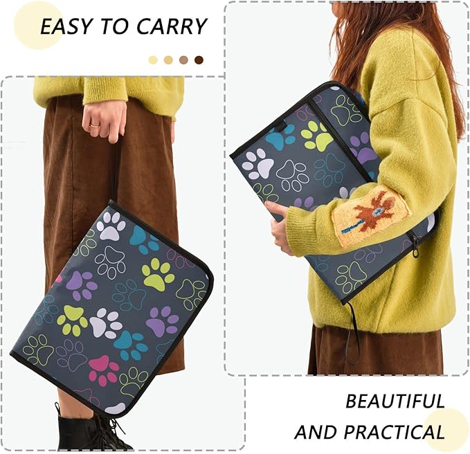 Expanding File Folder -13 Pocket Accordion File Folders with Sticky Labels, A4 Letter Size Paper Document Organizer with Zipper Closure for Office School Boys Girls,Colorful Dog Paw