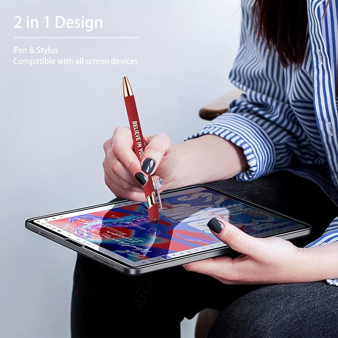 10 Pcs Ballpoint Pens with Pen Holder,Fine Point Smooth Writing Pens,Kawaii Pens For Writing Journaling Taking Notes School Office Home. (Red 10Pcs)