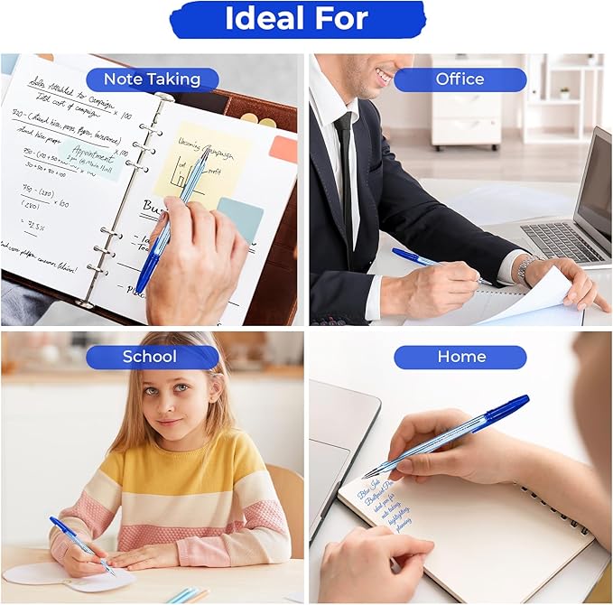 M&G Ballpoint Pens, Blue Ink Ballpoint Pens Fine Point 0.7mm, Ball Point Pens Bulk Smooth Writing with Anti-Slip Grip & Plug-In Cover for Journaling Office Supplies School Women Men (40 Pack)