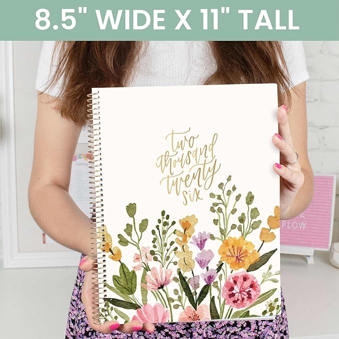 bloom daily planners 2026 Planner (January to December) - 8.5” x 11” Weekly & Monthly Dated Agenda Organizer Book with Stickers & Tabs - Flexible Soft Cover - Beige Bouquet