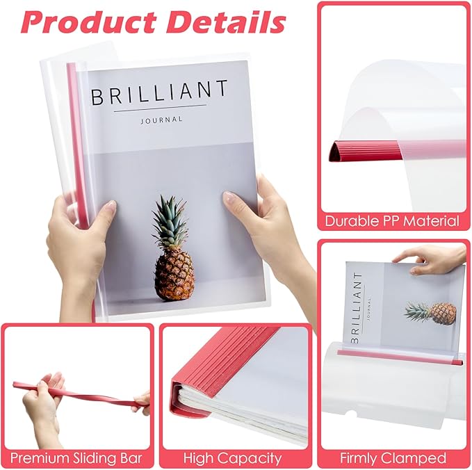Thenshop 100 Pcs Clear Report Covers with Sliding Bars Sliding Bar File Folder Binder Plastic Report Folder for File Paper Book Resume Letter Office, 30 Sheet Capacity (Red)