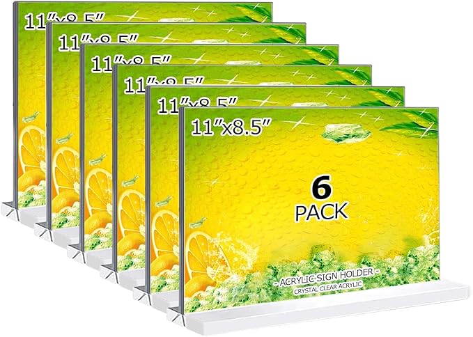 Acrylic Sign Holder 11 x 8.5 inches 6 Pack Horizontal Desktop Display Stand, Sign Holder, Suitable for Restaurants, Promotions, Photo Frames, Events, Meetings Acrylic Display Holder