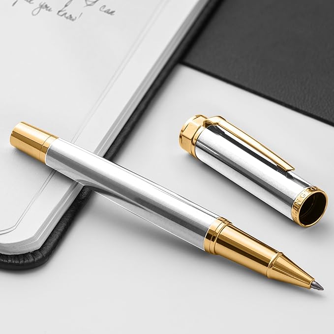 Luxury Rollerball Pen Set - Smooth Writing, Elegant Design, Quick-Drying, Refillable Liquid Ink, 2 Refills (Black, Blue), Ideal for Professionals, Students