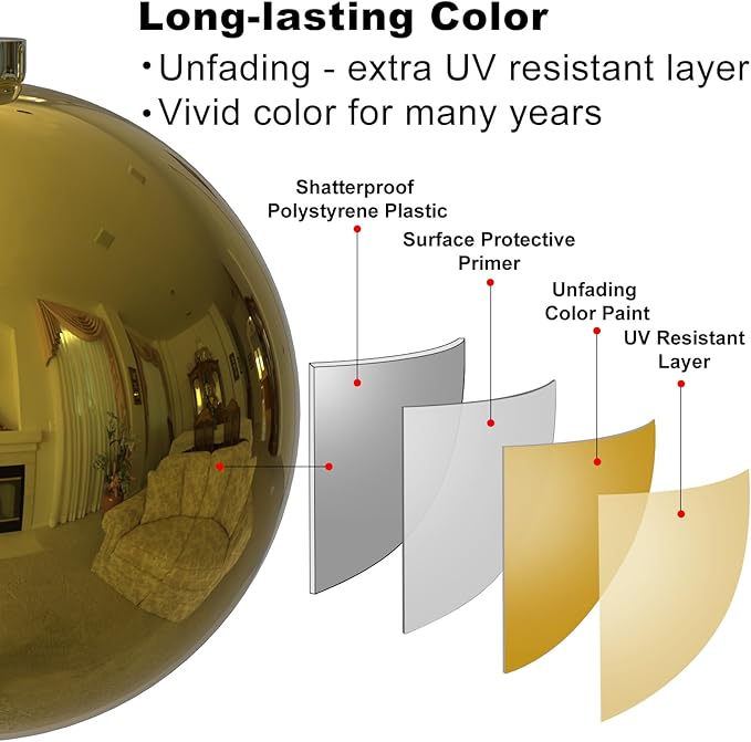 Gold 6.0" Extra Large Christmas Balls - Christmas Tree Decoration Ornaments Shatterproof Hanging Shiny Balls for Birthday Holiday Wedding Decorations Set of 2pcs