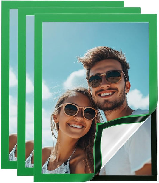 uxcell 3 Pcs Magnetic Sign Holder, 8.3" x 11.7" Self-Adhesive Magnetic Wall Signs Holder Magnetic Picture Frame Document Holder for Home Office Wall Window Displays, Green
