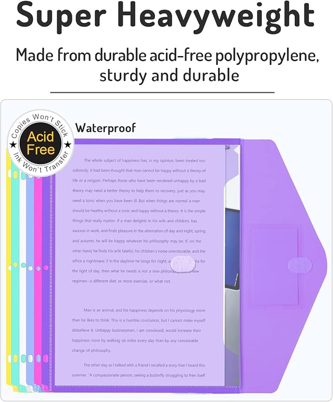 Forvencer Binder Pocket, 36 Pack Super Heavyweight Poly Binder Pocket with Tight Closure, Binder Folders Side Loading, 3 Ring Binder Pocket, Binder Dividers with Pockets, Letter Size, Assorted Colors