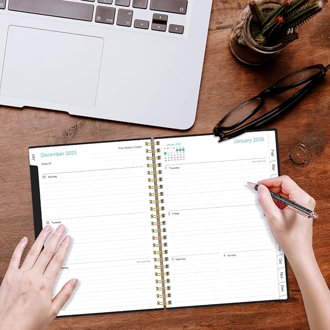 2026 Planner - Weekly and Monthly Calendar Planner from Jan 2026 - Dec 2026, Planner 2026 Spiral Bound with 12 Monthly Tabs, Inner Pocket, Perfect for School Office Supplies, 6.4" x 8.5", Black-C