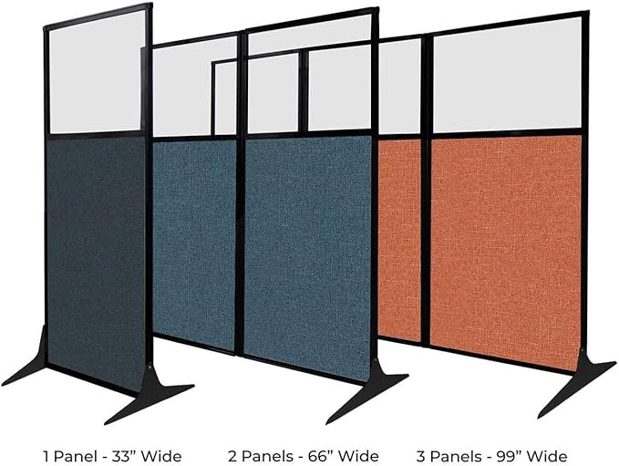 Versare Office Workstation Screen | Portable Wall Divider | Modern Cubicle | Freestanding Privacy Screen | Flexible Work Space | 3 Panels | 99" Wide x 70" Tall Blue SoundSorb Panels with Window