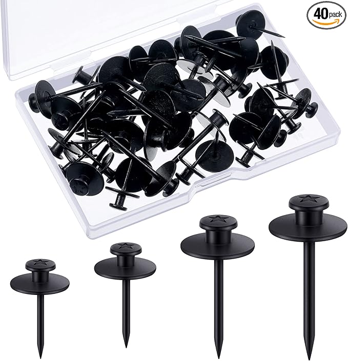 Zhengmy 40 Pcs Double Headed Picture Hangers Nails 4 Size Long Thumb Tacks Wall Nails for Hanging Pictures Decorative Push Pins Hooks for Drywall Photo Office Home Decor, 20/30/ 40/ 50lb(Black)