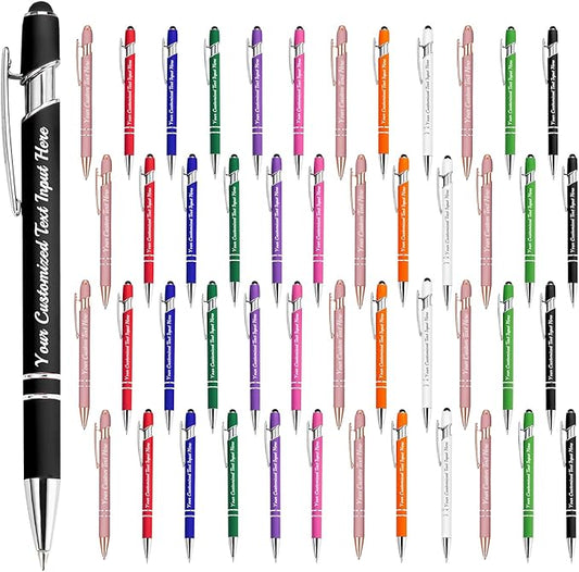 Personalized Ballpoint Pen 48pcs, Custom Pens Free Engraved Bulk with Name Logo, Soft Black Ink Stylus with Touch Metal Office, Gift for Anniversaries, Graduations, Birthdays