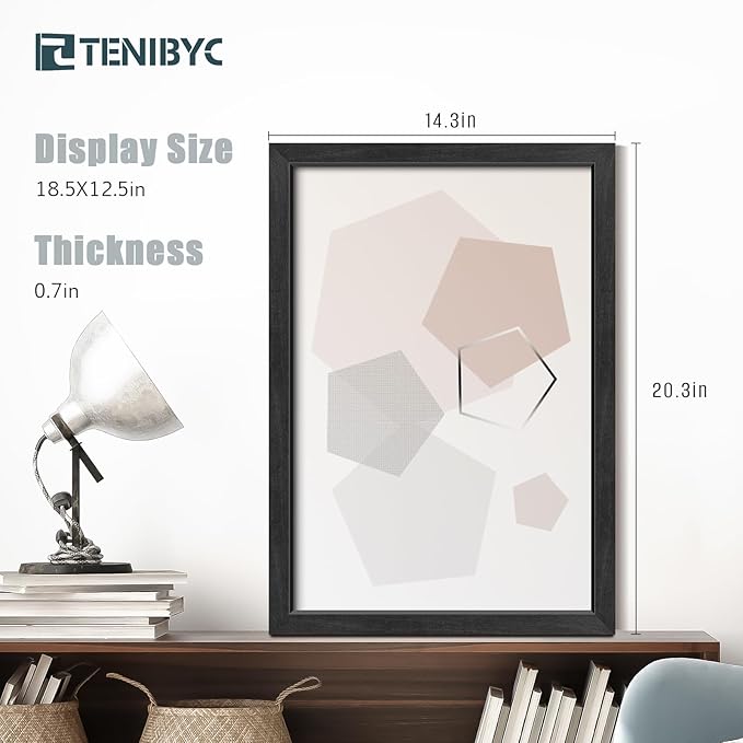 13x19 Picture Frame 4 Pack - Black Solid Wood Poster Photo Frame - Tempered Glass - Woodgrain Series - Room, Office, Gallery, Studio Display - Wall Hanging