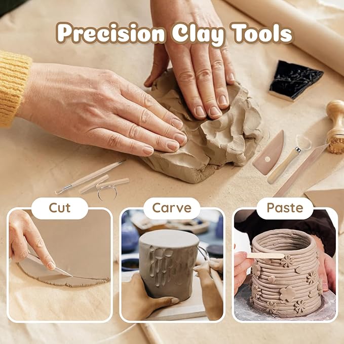 Air Dry Clay for Adults - Pottery kit for Beginner, Air Dry Clay w/Air Dy Clay Tools,White Dry Clay,Sculpting Tools, Gloss Varnish,DIY Plate Making Kit for Arts & Crafts,Christmas Gift