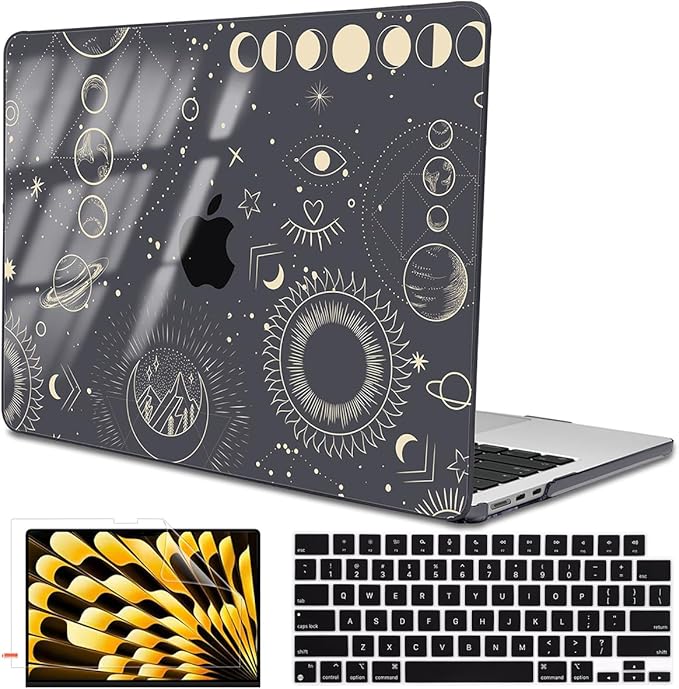 for MacBook Air 13.6 Inch Case M4 A3240 A3113 M3 A2681 M2 2025 2024 2023 2022 Release, Pattern Plastic Hard Shell Case Cover for Mac Air 13 inch M4 M3 M2 Chip Touch ID, Total Lunar Eclipse