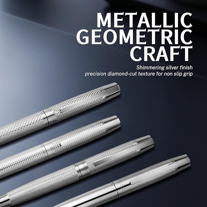 YUNCHUN Executive Pens for Men, Medium Point Ball Point Pen Set for Men Gift, Heavy Duty Ball Pen for Writing, Retractable Metal Ballpoint Pen for Journaling, Ballpoint Pen Blue Ink with Rough Lozenge