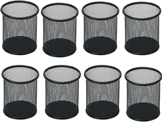 Pen Holder Mesh Pencil Holder Metal Pen Holder Pencil Holder for Desk Office Pen Organizer Black, 8 Pack