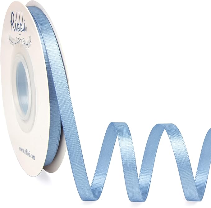 Ribbli Dusty Blue Satin Ribbon,Double Faced Satin 1/4 inch x Continuous 25 Yards,Use for Bows Bouquet,Gift Wrapping,Wedding Decoration,Floral Arrangement