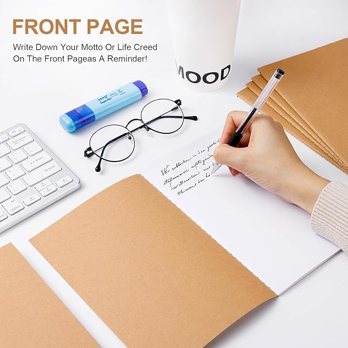 60 Pack A5 Unline Kraft Notebooks, 8.3x5.5inch Blank Journal Notebook Bulk for Drawing & Writing, Small Blank Paper Sketchbook Travel Journal Set for Adult, Paint Beginner and Student, 60 Pages