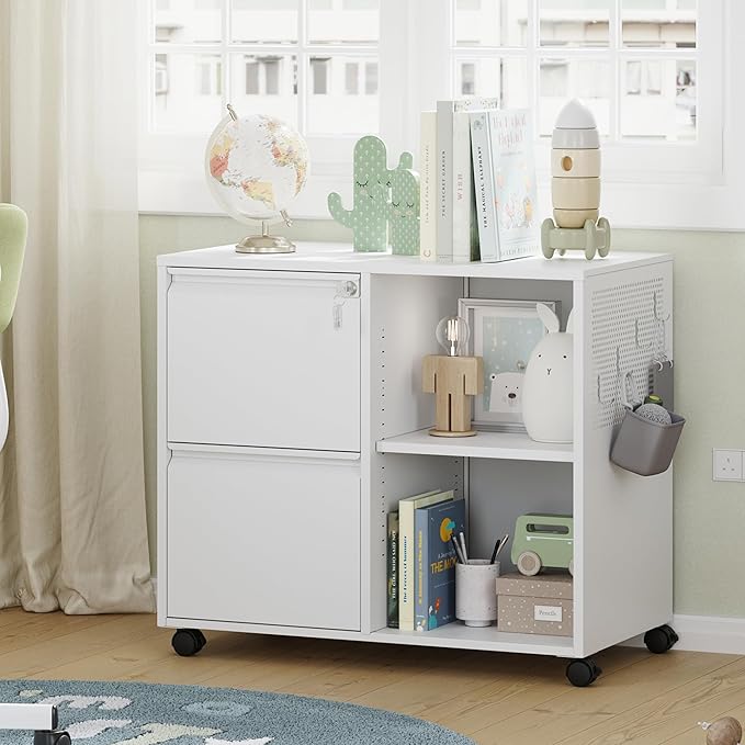 Letaya Mobile File Cabinet, Metal Lateral Rolling Printer Stand Filing Cabinets with Shelves for Home Office-Storage A4/F4/Letter (White)