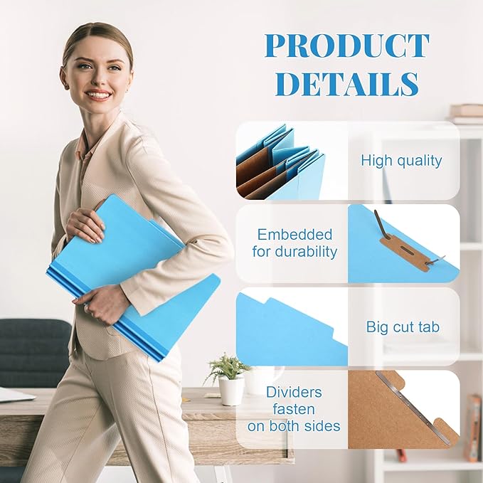 Skyygemm 12 Pcs Classification Folders Letter Size, 3 Divider Pressboard File Folder with Fasteners, Expanding File Organizer Bulk for Teachers, Clergy, Office, Church, Christmas Donations (Blue)