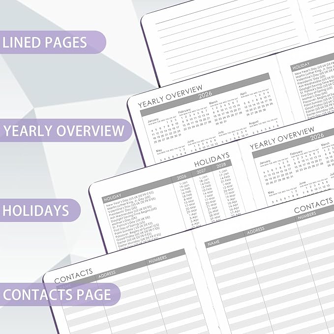 2026 Planner - Planner 2026, 2026 Weekly Monthly Planner, Jan.2026 - Dec.2026, 5.7'' x 8.4'', Thick Paper, Leather Cover, Pen Holder, Back Pocket, Bookmarks, Perfect Daily Organizer - Purple