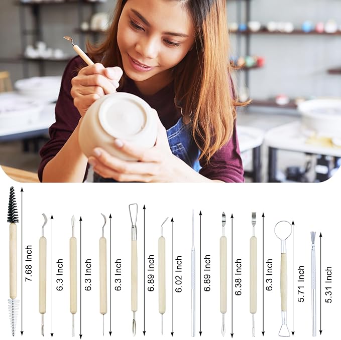 KIDOFLY Professional 43 PCS Clay Sculpting Tools Kit – Stainless Steel Pottery Tools with Storage Bag for Ceramics, Polymer Clay Art & DIY Crafting