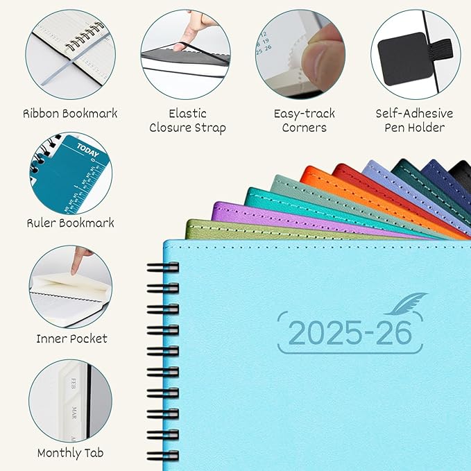 BEZEND 2026 Planner Weekly and Monthly (8.5" x 11") Daily Calendar Book with Tabs (Jul 25-Dec 26) Vertical Hourly Timeslots, Storage Pocket, Pen Holder, Spiral, PU Leather Softcover - Orange