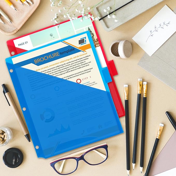 WOT I Plastic 8-Tab Dividers with Two Pockets - 3 Sets, Multicolor Dividers with Pockets for Binders, 24PCS Tab Dividers Assorted Colors