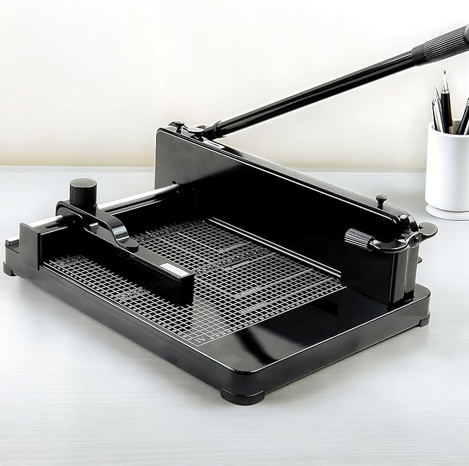 12" Guillotine Paper Cutter, Solid Steel Construction Paper Cutter for A4 Paper, 400 Sheet Capacity Guillotine Paper Cutter for Coupon, Craft Paper and Photos, Black