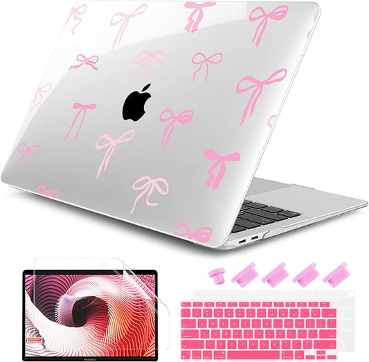 DONGKE for MacBook Air 13 Inch Case 2021-2018, Compatible with A2337 M1 A2179 A1932 Support Retina Display & Touch ID, Hard Shell Plastic Cover with Keyboard Skin - Pink Bows
