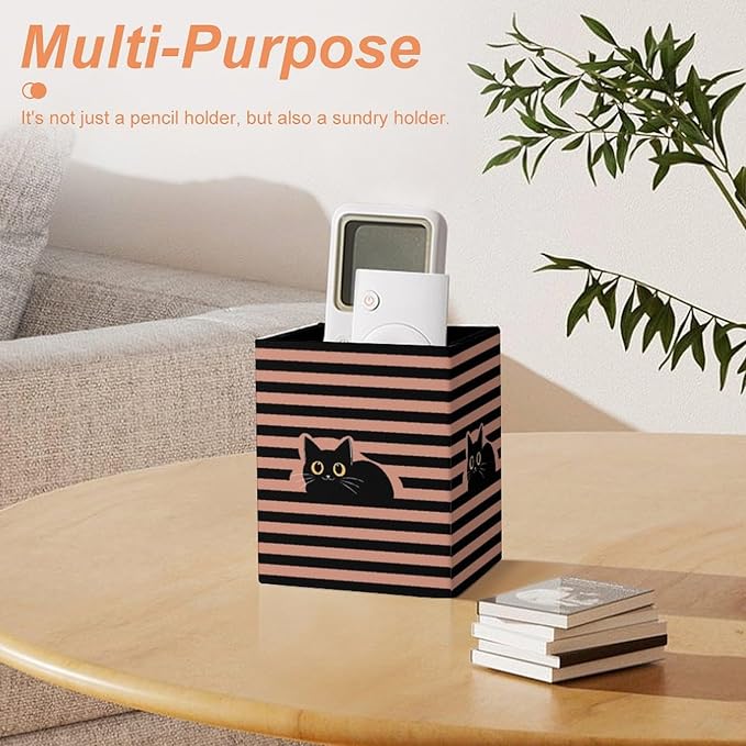Square Pen Holder & Pencil Organizer for Desk - Office Storage Organizer, Markers/Makeup Brushes/Scissors Holder, Compact Desk Decor Accessories for Home Classroom School(Cute Cat)