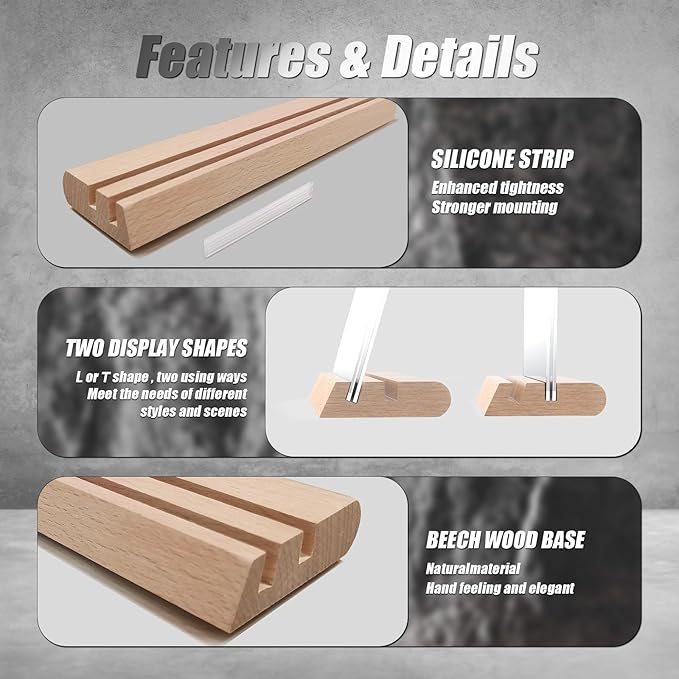 11 x 8.5Horizontal Acrylic Sign Holder with Combined L and T-Shaped Wood Base,High transparency table card stand for Ads, Menu, Picture,Welcome sign or other Flyer(3 packs)