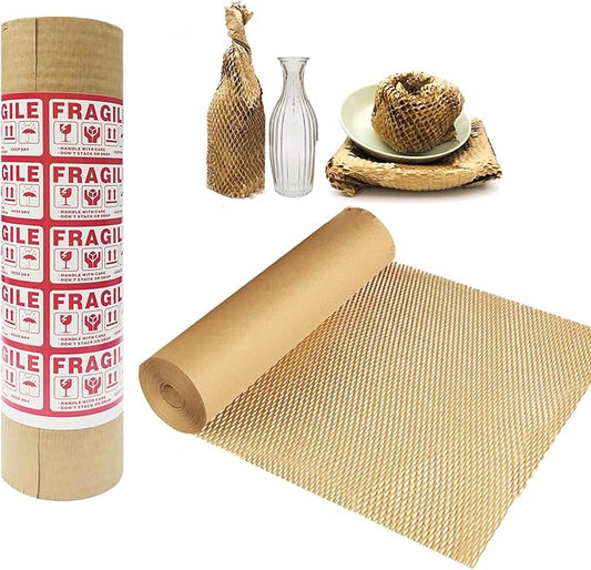 Moving Dish Packing Kit Plate Protector Sleeve, Packing Supplies for Dishes Glass, Honeycomb Wrapping Paper Roll 15 inch x300 Feet Large Bubble Cushion Wrap Shipping Material for Fragile Items