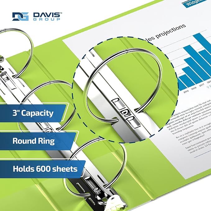 Premium Economy 6-Pack 3-Ring Binders for School or Office, Round-Ring Binders, 3 Inch, Lime Green