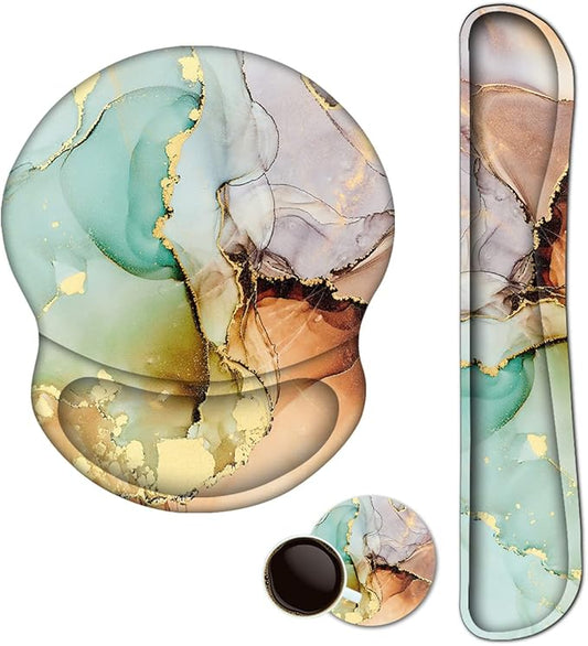 ArtSo Mouse Pad Keyboard Wrist Rest Support Ergonomic, Upgraded Cushion Mousepad Gel Memory Foam Non-Slip Rubber Base Pain Relief & Easy Typing for Home,Office, Abstract Art Marble