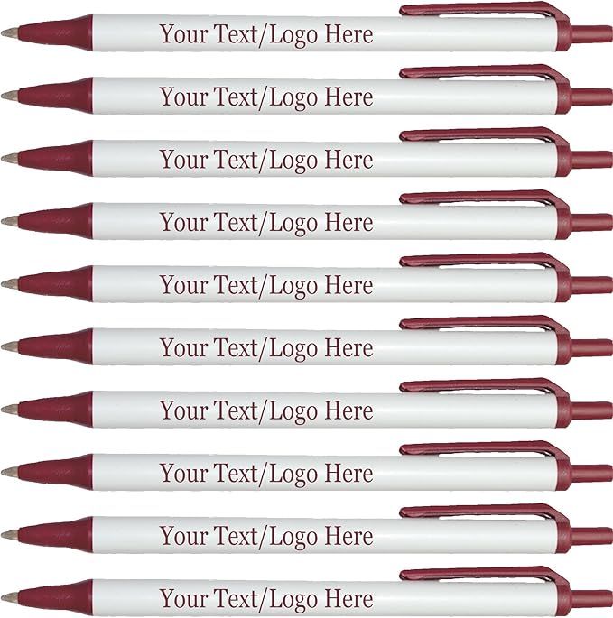 Personalized Click Stick Pens With your Custom Logo or Text-300 Pack Bulk-for Businesses, Parties, and Events, Custom Printed Retractable Slim Ballpoint Pens, Burgundy, Black Ink