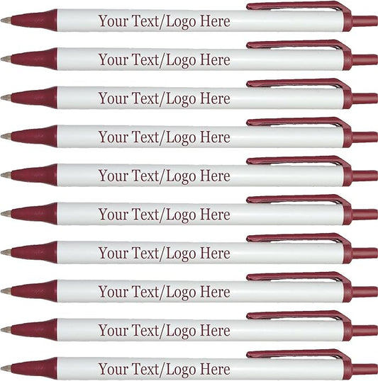 Personalized Click Stick Pens With your Custom Logo or Text-300 Pack Bulk-for Businesses, Parties, and Events, Custom Printed Retractable Slim Ballpoint Pens, Burgundy, Black Ink
