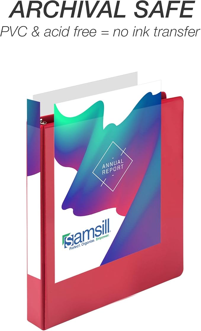 Samsill Durable 1 inch 3 Ring Binder, Made in USA, D Ring Binder, FSC 100% Recycled Chipboard, Red, 12 Pack