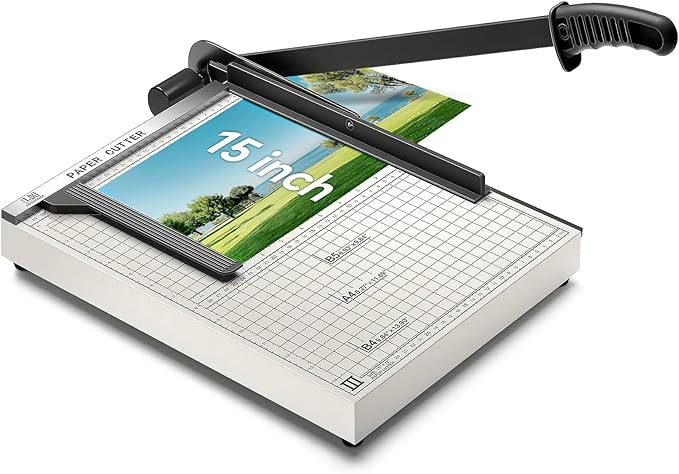 15 Inch B4 Guillotine Paper Cutter, Heavy Duty 10 Sheet Paper Trimmer Cutting with Auto-Press Clamp & Magnetic Ruler | Precision Cut for Paper, Card, Photos, Vinyl & More